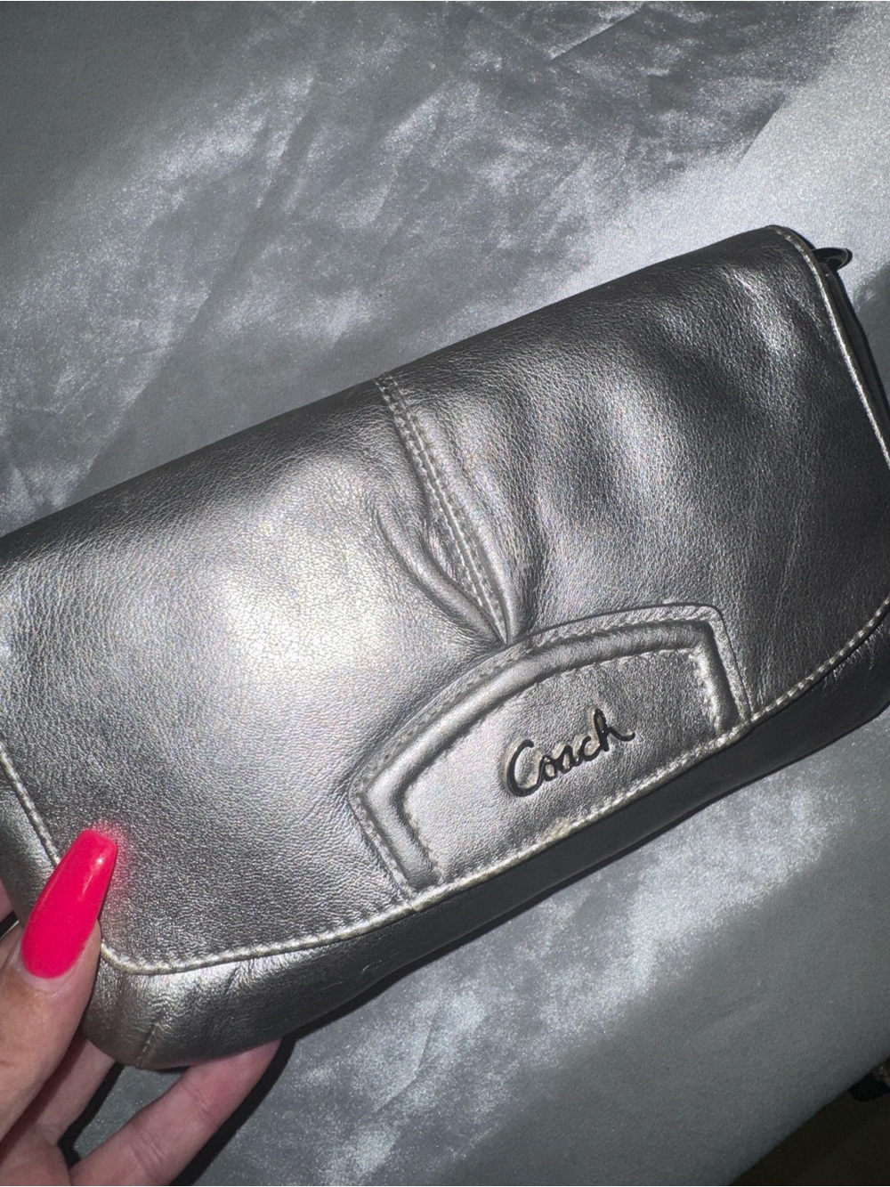 Coach Metallic Silver Leather Clutch
